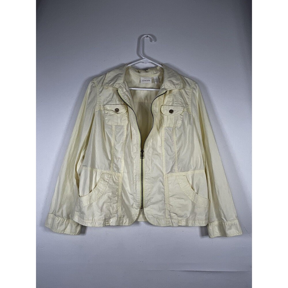 Chico's Jacket Womens Size M 1 Yellow Zip Front Collared Cotton Lightweight
